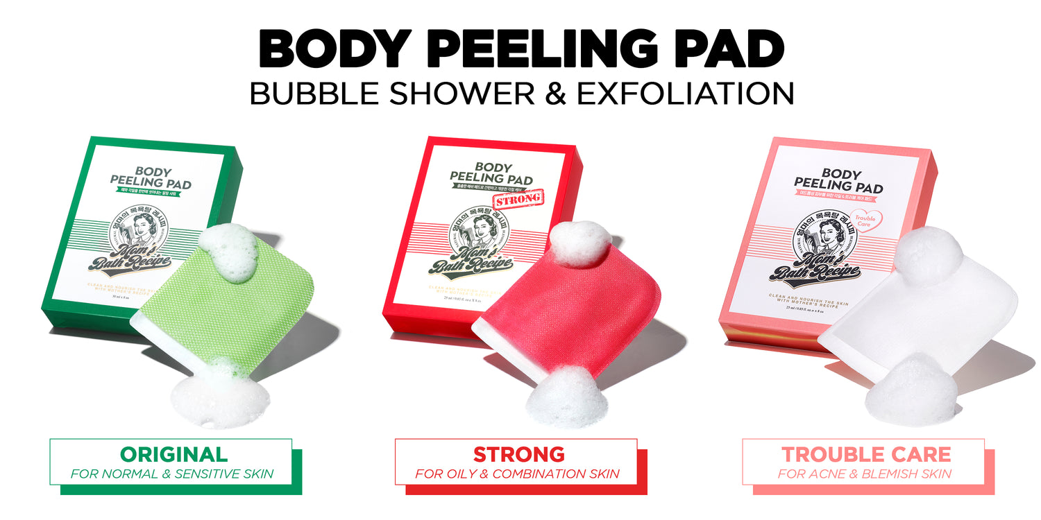 Body peeling pads with different strength options on a white background